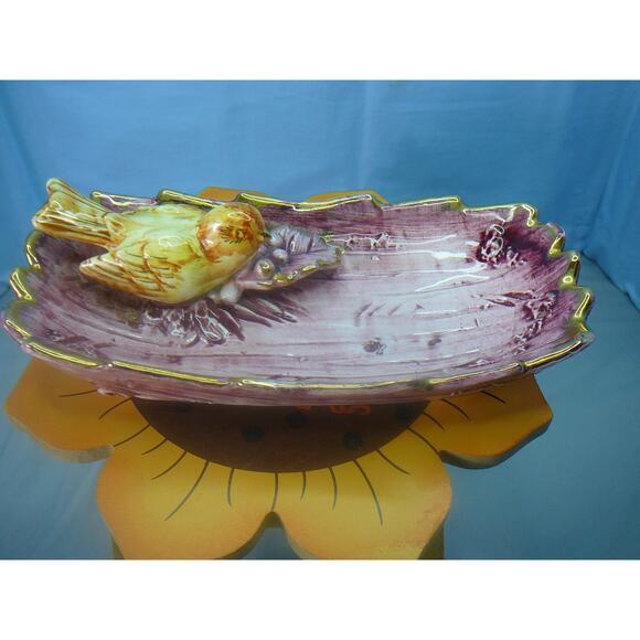 Vtg Vcagco Ceramic Japan Yellow Bird Gold trim Trinket Dish - Picture 1 of 8